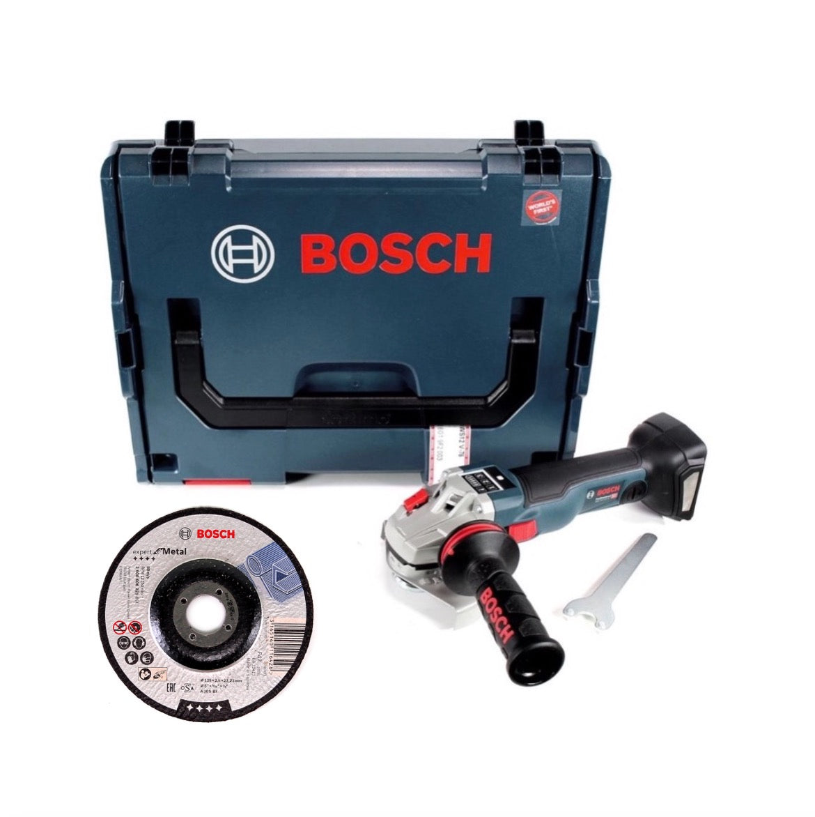 Bosch GWS 18 V-125 SC Akku Winkelschleifer 125mm brushless Solo in L-Boxx ( 06019G3400 ) + 25 x Bosch Trennscheibe für Metall - 115 x 22,23 mm, gekröpft ( 2608600221 ) - Toolbrothers