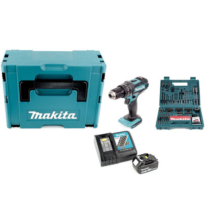 Makita DHP 482 RF1J Akku Schlagbohrschrauber 18 V 62Nm im Makpac + 3,0 Ah Akku + Ladegerät + Bit & Bohrer-Set 100-teilig - Toolbrothers