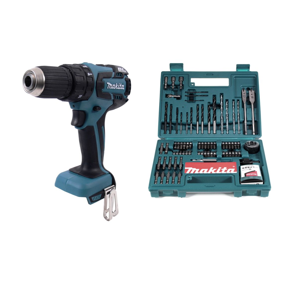 Makita DHP 459 Z Akku Schlagbohrschrauber 18V 45 Nm brushless Solo + Makita B-53811 Bit & Bohrer-Set 100-teilig - Toolbrothers