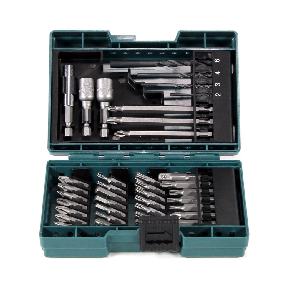 Makita DHP 482 SM1 Akku Schlagbohrschrauber 18 V 62Nm im Transportkoffer + 4,0 Ah Akku + Ladegerät + 38 tlg. Bit-Bohrer Set - Toolbrothers