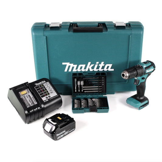 Makita DHP 483 SM1 Akku Schlagbohrschrauber 18 V 40Nm im Transportkoffer + 1x 4,0 Ah Akku + Ladegerät + 38 tlg. Bit- & Bohrer Set - Toolbrothers