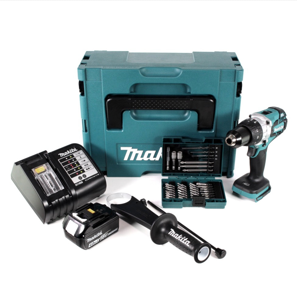 Makita DHP 481 SM1J 18 V Akku Schlagbohrschrauber Brushless 115 Nm + BL 1840 B 4,0 Ah Akku + DC 18 SD Ladegerät im Makpac + 38 tlg. Bit- & Bohrer Set - Toolbrothers