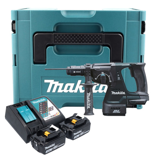 Makita DHR 243 RFJ B Akku Kombihammer 18 V 2,0 J SDS-Plus schwarz + 2x Akku 3,0 Ah + Ladegerät + Schnellwechselfutter + Makpac