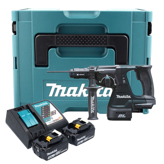 Makita DHR 243 RMJ B marteau combiné à batterie 18 V 2,0 J SDS-Plus noir + 2x batteries 4,0 Ah + chargeur + mandrin à changement rapide + Makpac