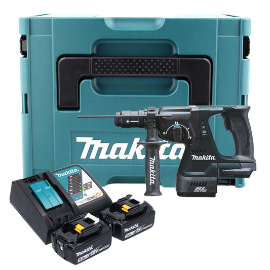 Makita DHR 243 RTJ B Akku Kombihammer 18 V 2,0 J SDS-Plus schwarz + 2x Akku 5,0 Ah + Ladegerät + Schnellwechselfutter + Makpac