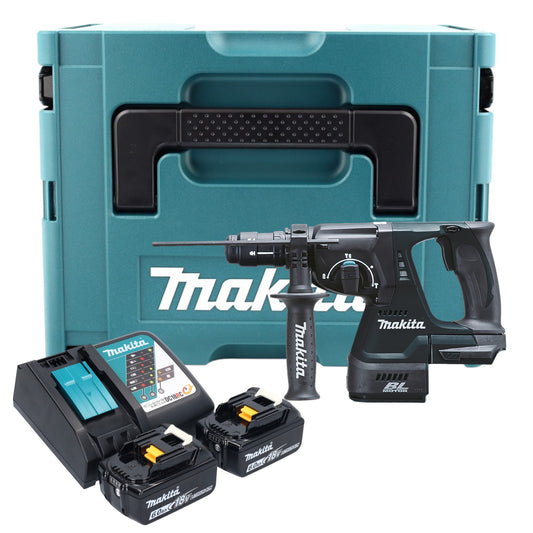 Makita DHR 243 RGJ B marteau combiné à batterie 18 V 2,0 J SDS-Plus noir + 2x batteries 6,0 Ah + chargeur + mandrin à changement rapide + Makpac