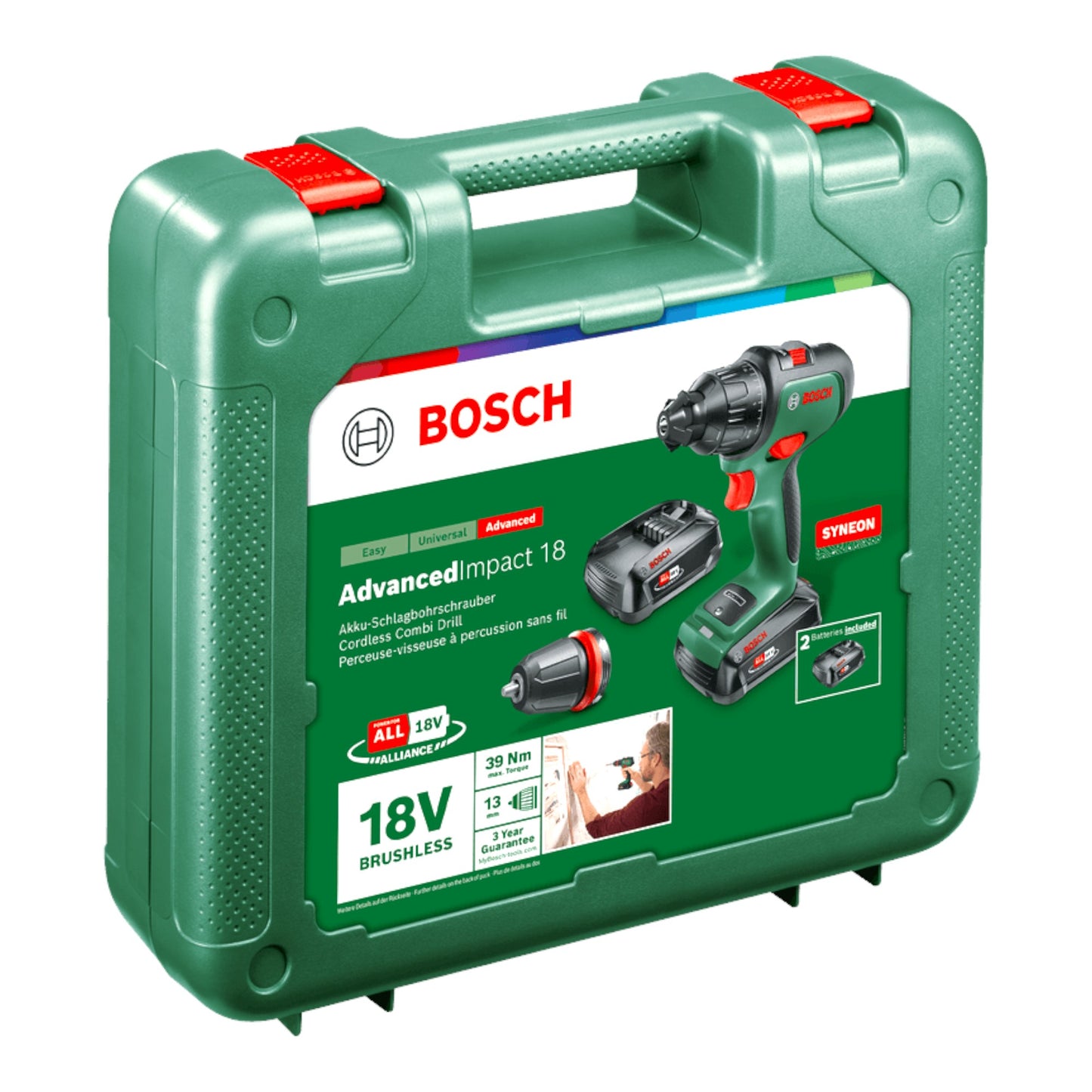 Bosch Home AdvancedImpact 18 Akku Schlagbohrschrauber 18 V 39 Nm ( 06039B5109 ) Brushless + 2x Akku 2,5 Ah + Ladegerät + Koffer