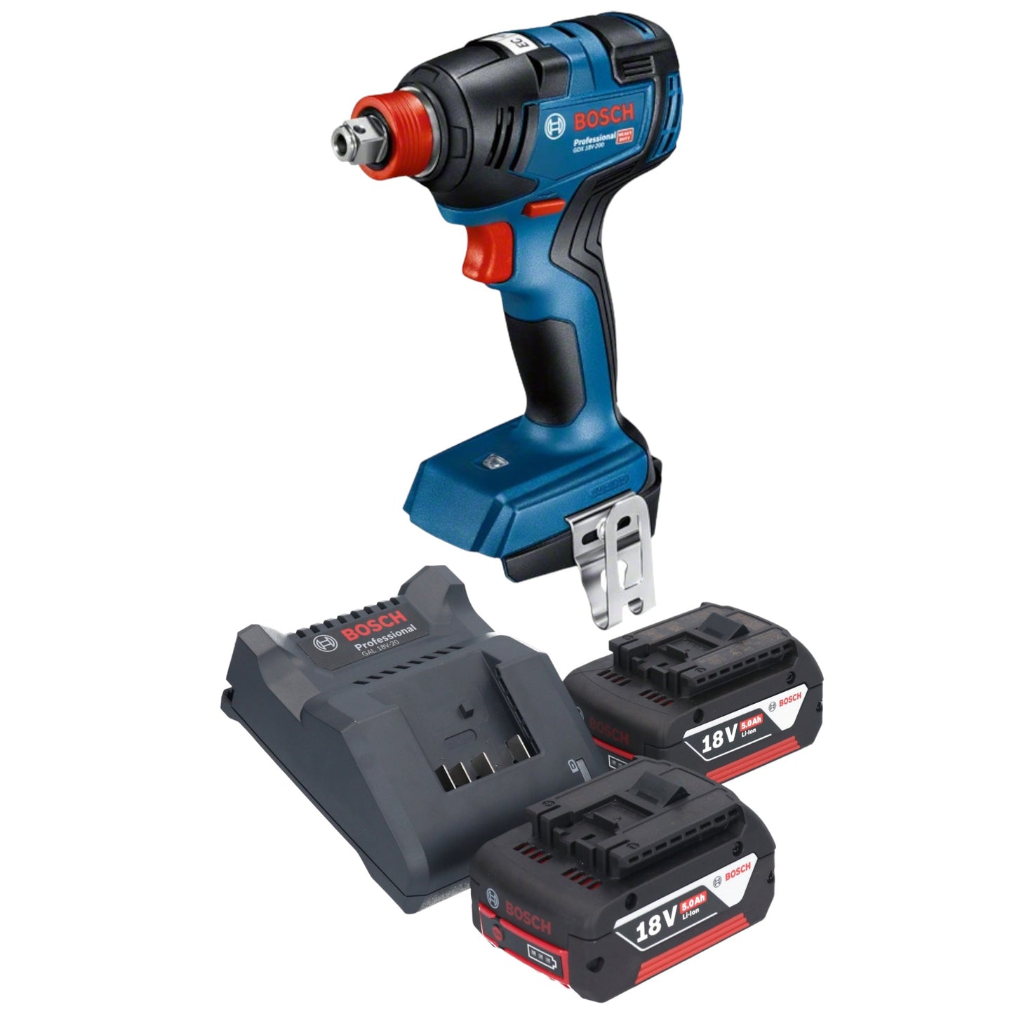 Bosch GDX 18V-200 Professional Clé à chocs rotative sans fil 18 V 200 Nm sans balais + 2 batteries 5,0 Ah + chargeur