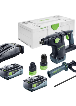 Marteau combiné à batterie Festool KHC 18 EB-Basic 18 V 2,6 J SDS-Plus brushless + 2x batterie 8,0 Ah + chargeur + systainer