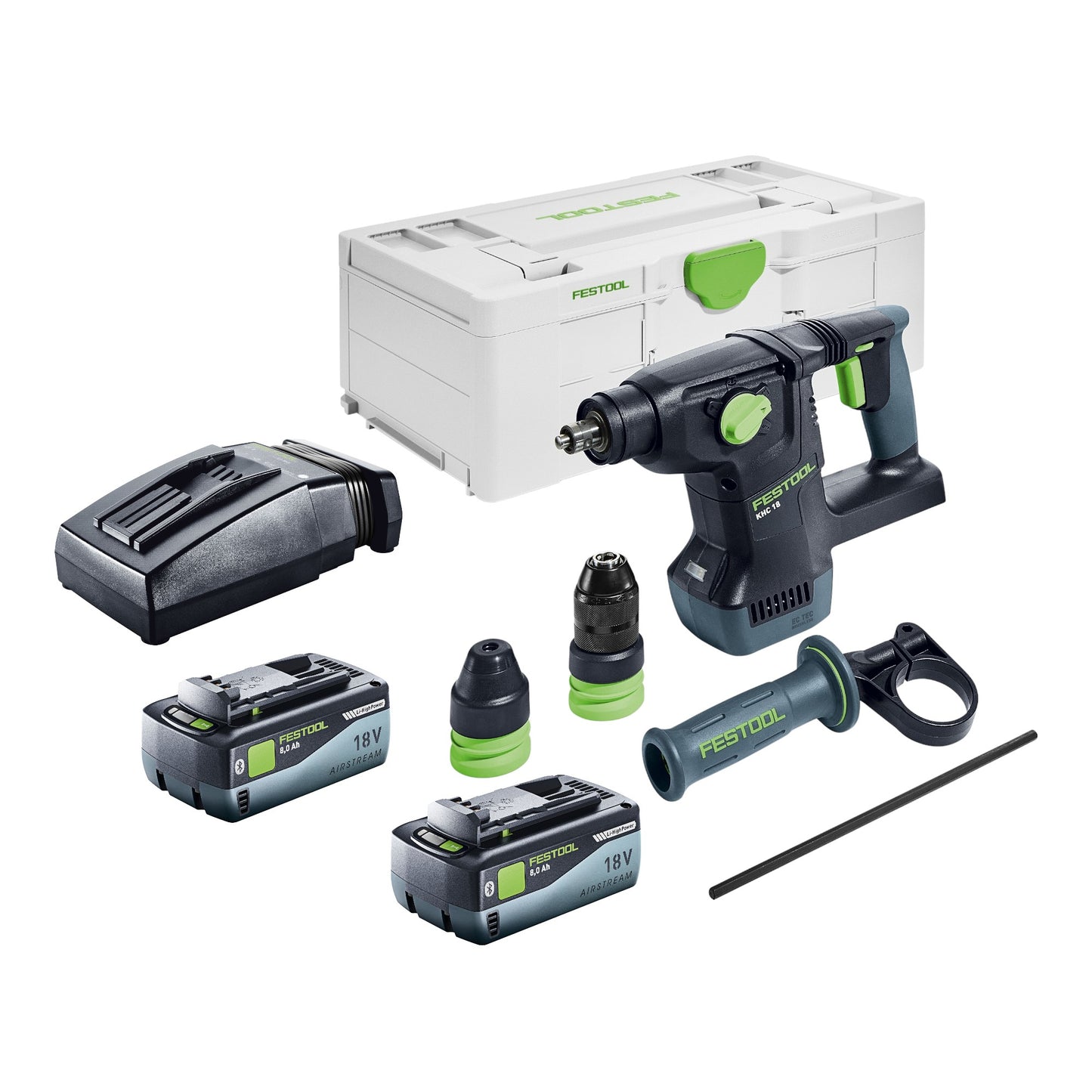 Marteau combiné à batterie Festool KHC 18 EB-Basic 18 V 2,6 J SDS-Plus brushless + 2x batterie 8,0 Ah + chargeur + systainer