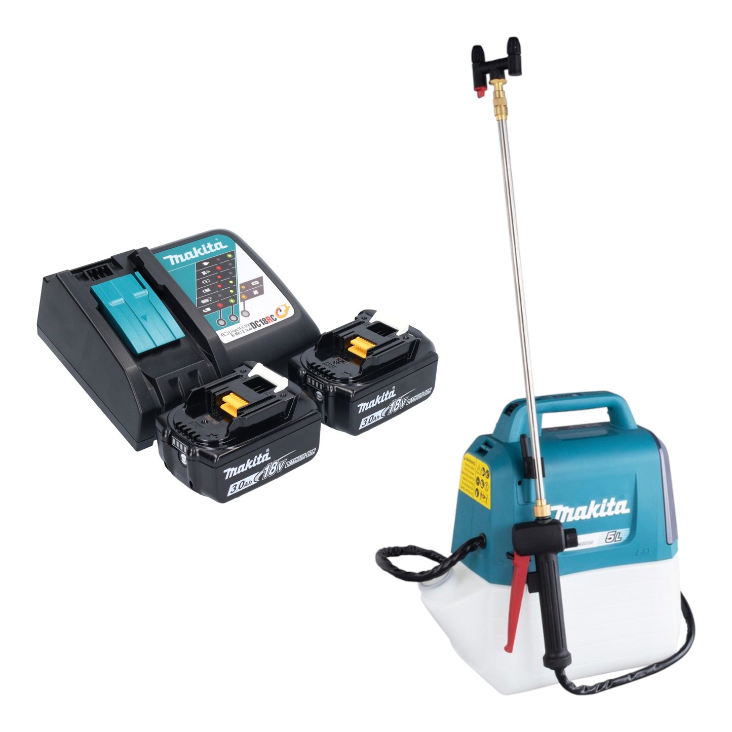 Makita DUS 054 RF2 Akku Druckspritze 18 V 5,0 l 3,0 bar + 2x Akku 3,0 Ah + Ladegerät