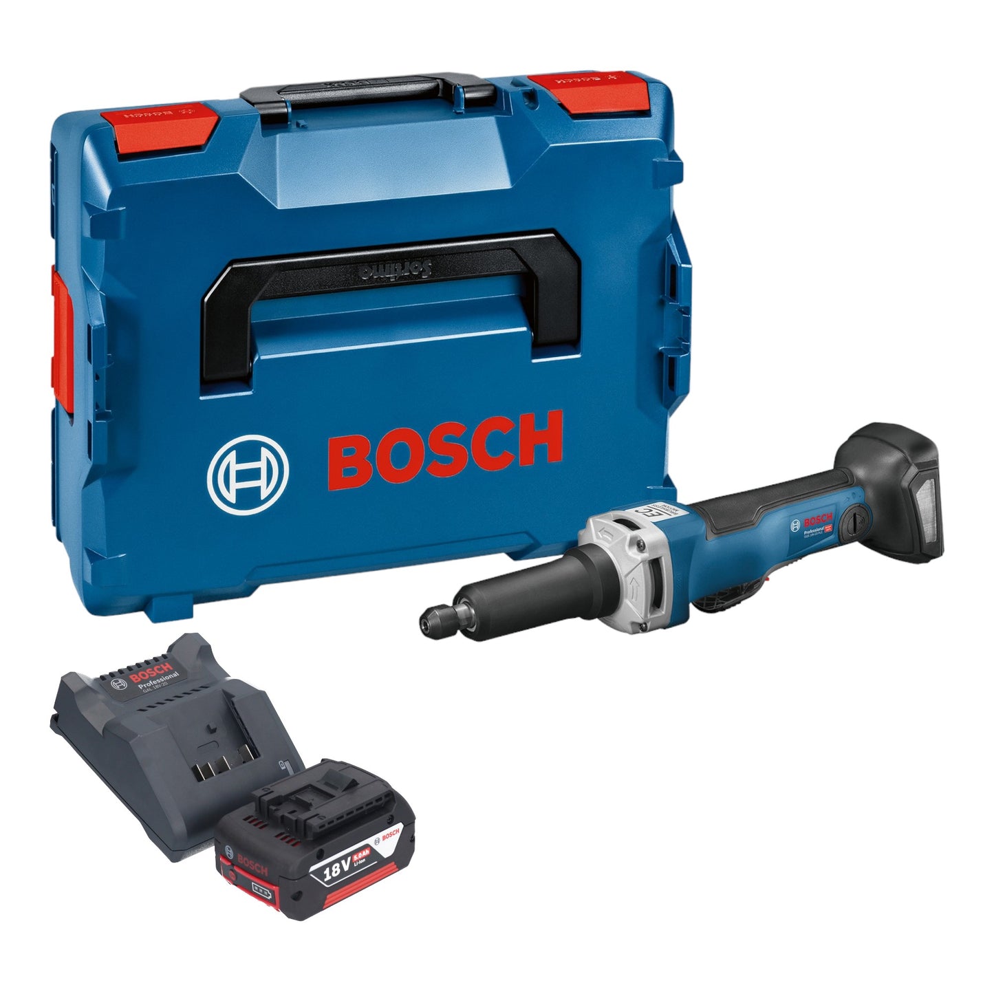 Bosch GGS 18V-23 PLC Meuleuse droite professionnelle sur batterie 18 V sans balais + 1x batterie 5,0 Ah + chargeur + L-Boxx