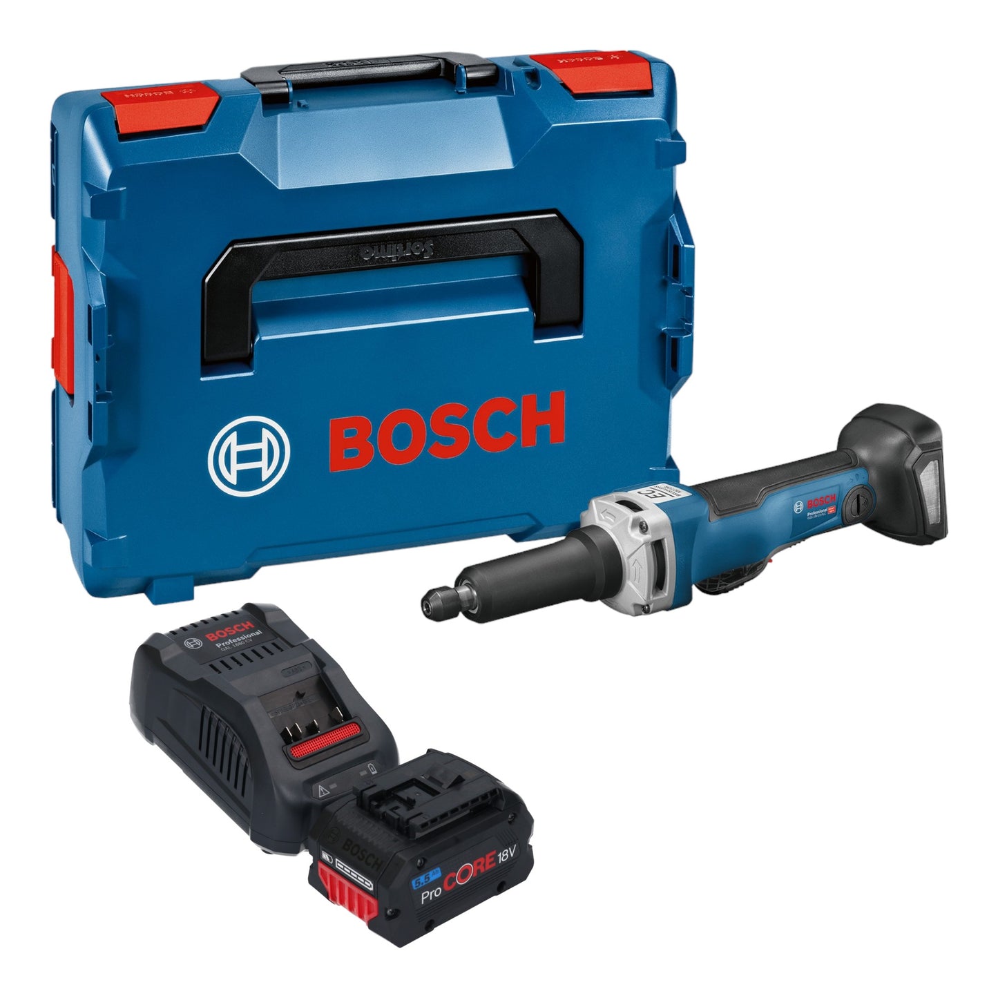 Bosch GGS 18V-23 PLC Meuleuse droite professionnelle sur batterie 18 V sans balais + 1x batterie ProCore 5,5 Ah + chargeur + L-Boxx