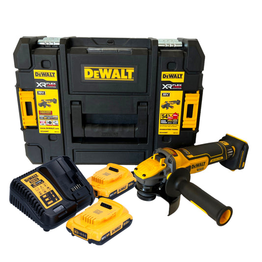 DeWalt DCG 409 D2T Akku Winkelschleifer 18 V 125 mm Brushless + 2x Akku 2,0 Ah + Ladegerät + TSTAK