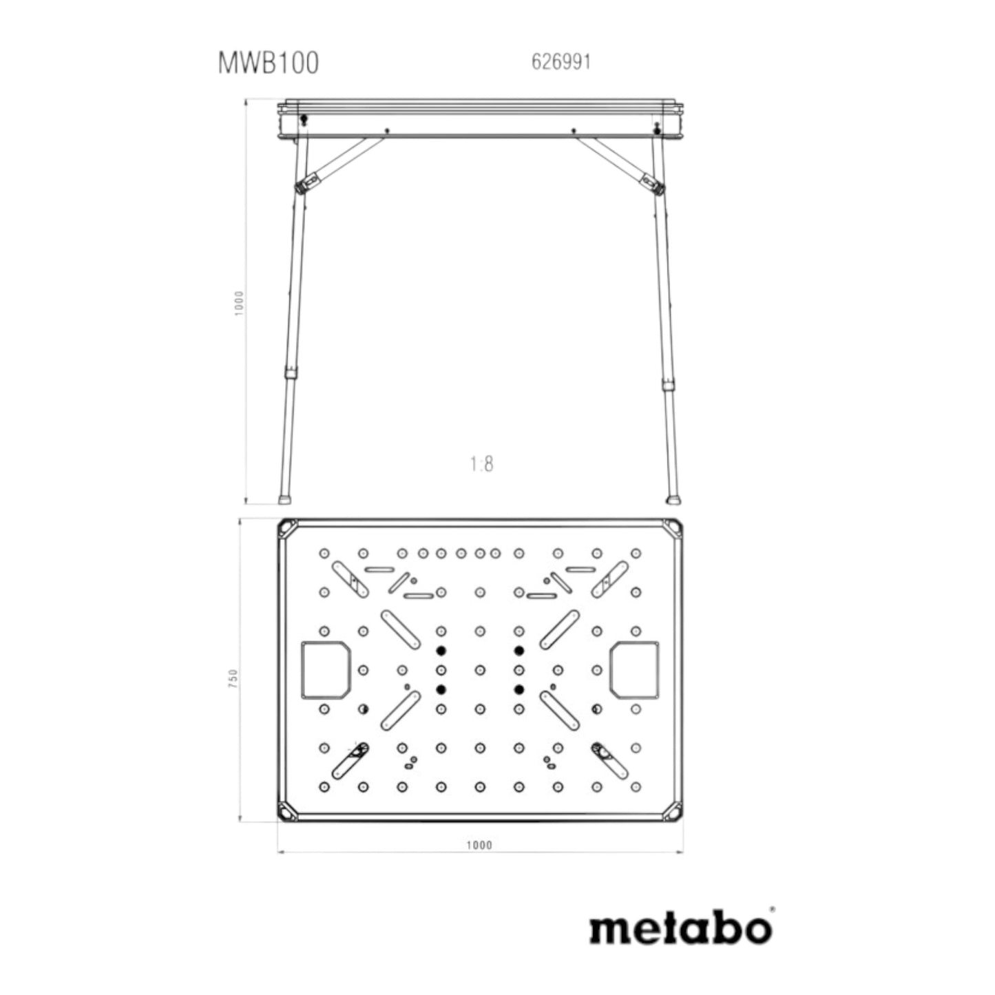 Metabo MWB 100 Multifunktionstisch ( 626991000 ) mobile Werkbank robuste MDF-Tischplatte