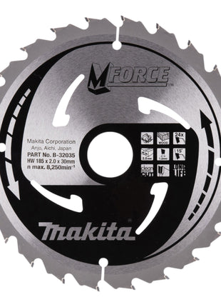 Lame de scie circulaire Makita M-FORCE 185 x 30 x 2,0 mm 24 dents (B-32035) pour le bois