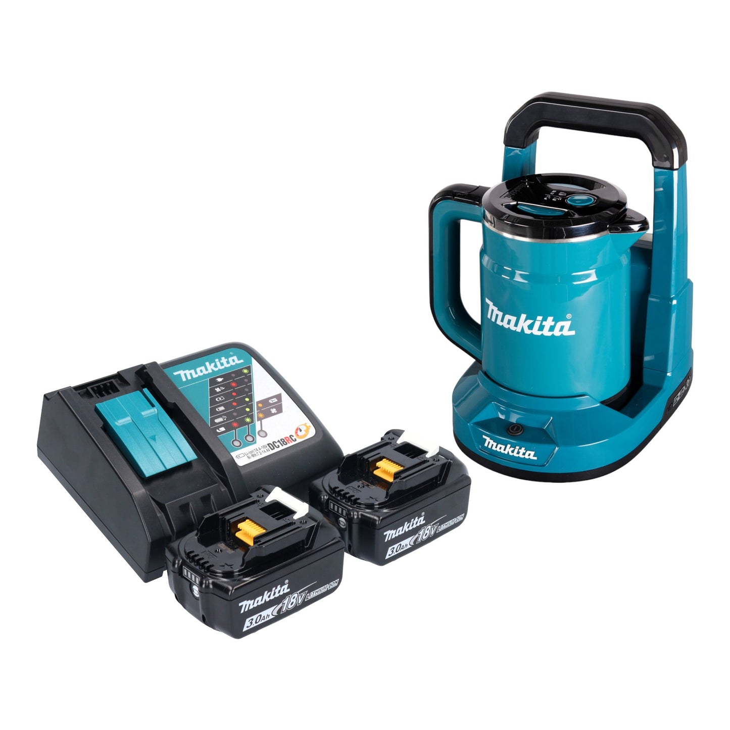 Bouilloire à batterie Makita DKT 360 RF2 36 V (2x 18 V) 0,8 L + 2x batterie 3,0 Ah + chargeur