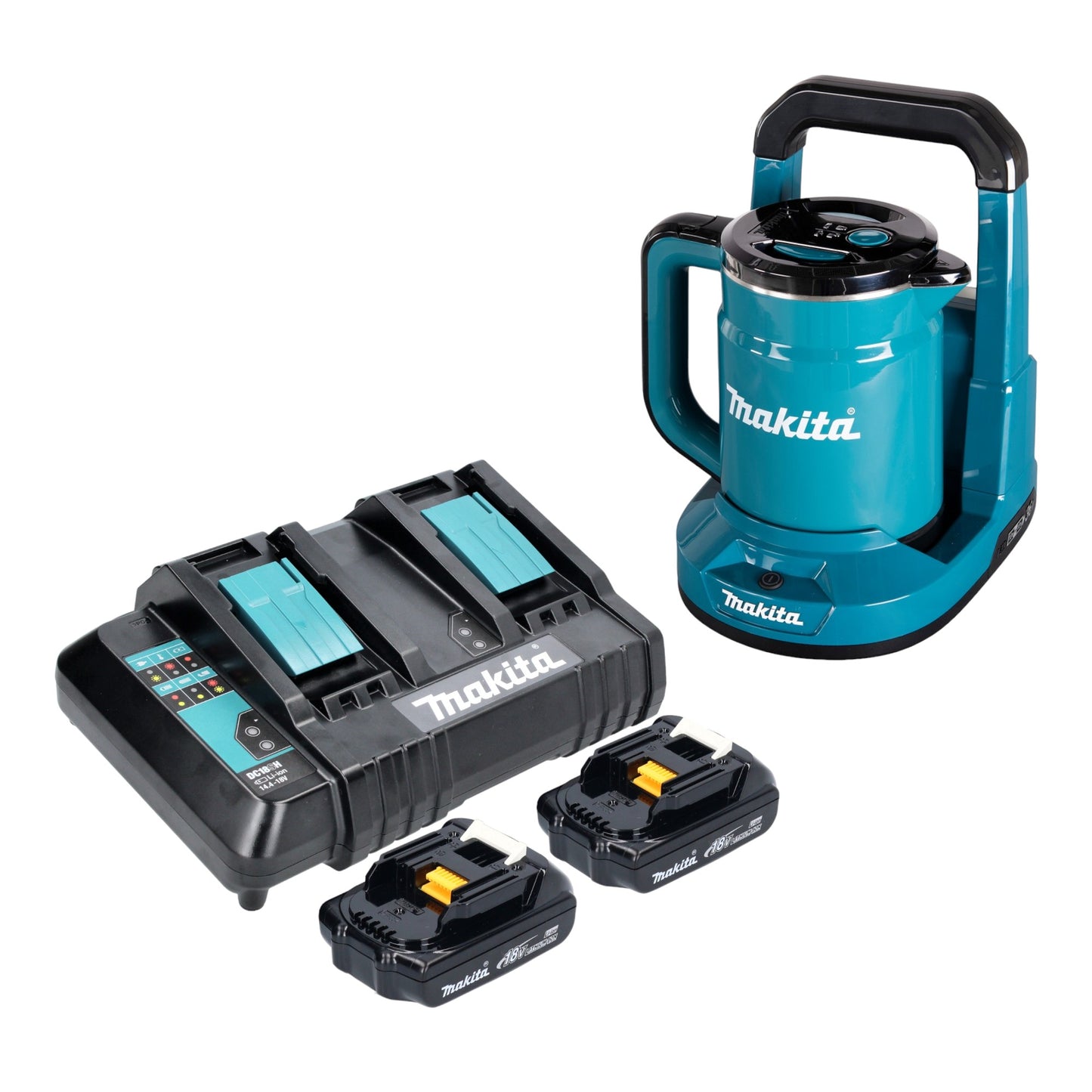 Bouilloire à batterie Makita DKT 360 CY2 36 V (2x 18 V) 0,8 L + 2x batterie 1,5 Ah + double chargeur