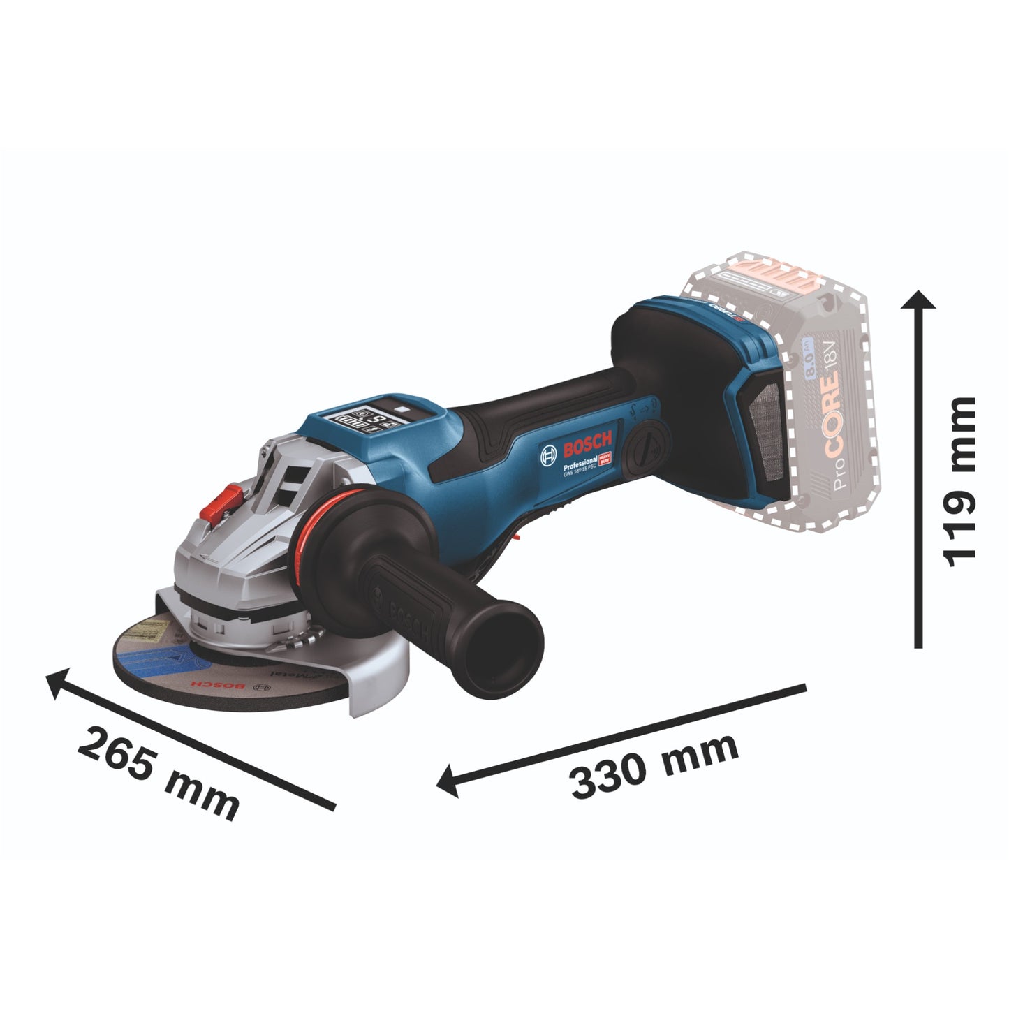 Meuleuse d'angle sur batterie Bosch GWS 18V-15 PSC Professional 18 V 125 mm BITURBO brushless + 1x batterie ProCORE 8,0 Ah + L-Boxx - sans chargeur