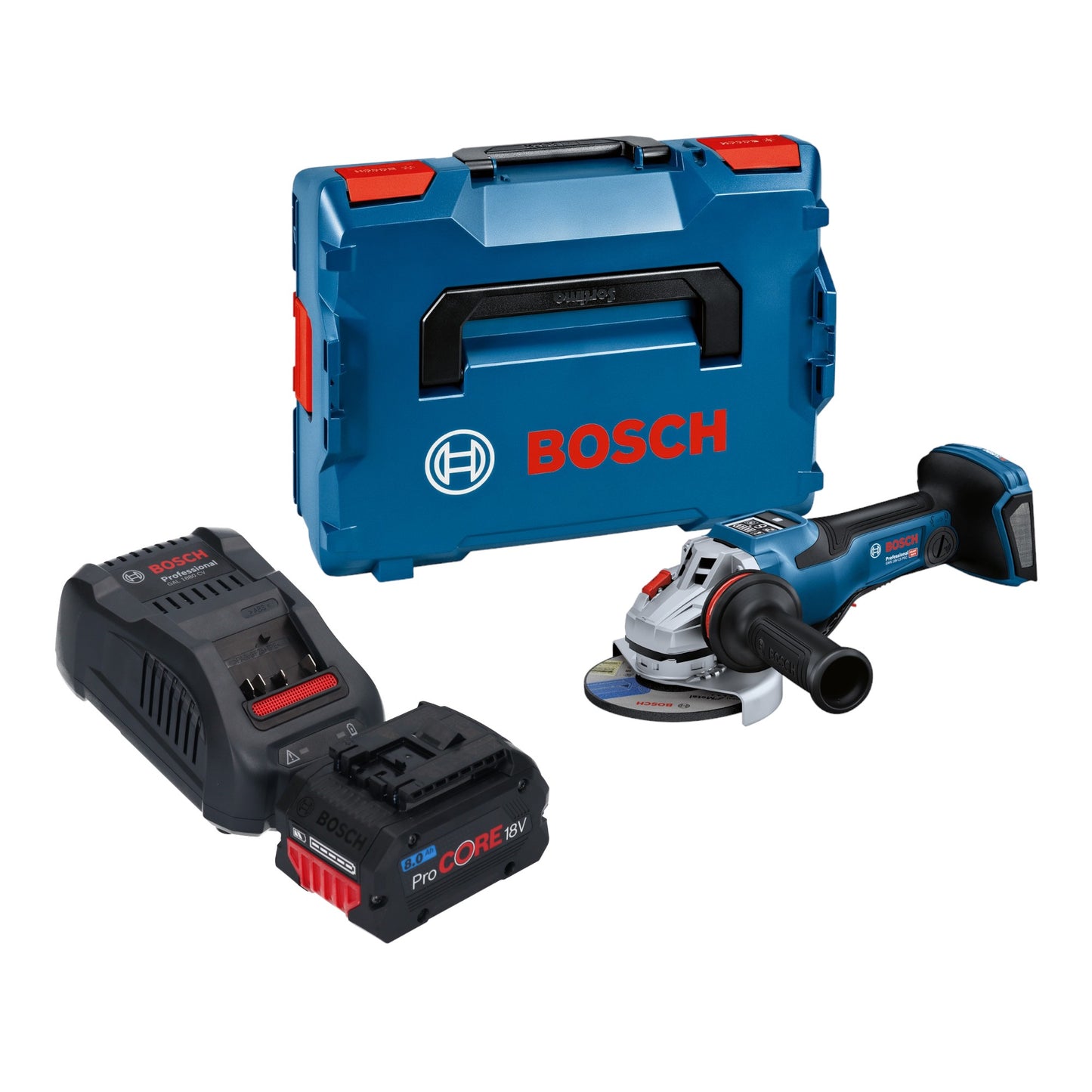 Bosch GWS 18V-15 PSC Professional Akku Winkelschleifer 18 V 125 mm BITURBO Brushless + 1x ProCORE Akku 8,0 Ah + Ladegerät + L-Boxx