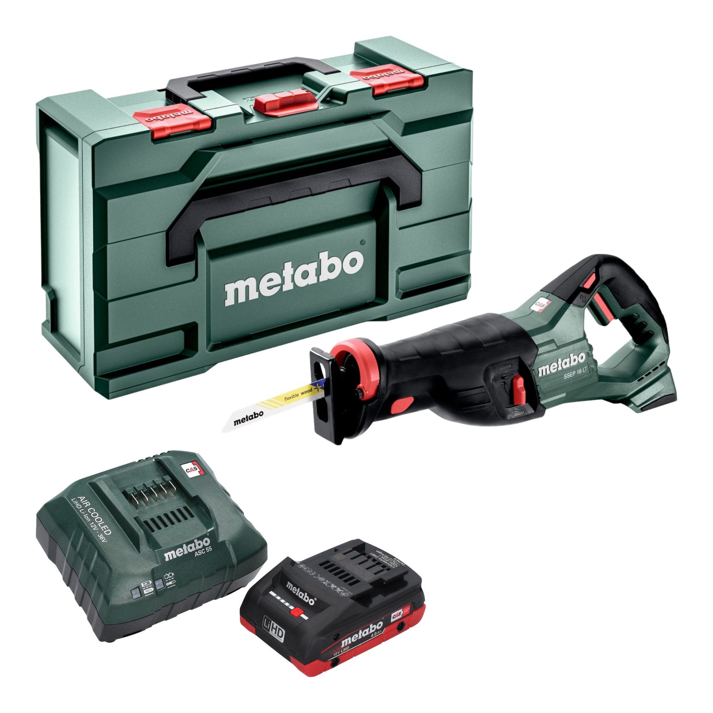 Scie sabre à batterie Metabo SSEP 18 LT 18 V 32 mm + 1x batterie LiHD 4,0 Ah + chargeur + Metabox