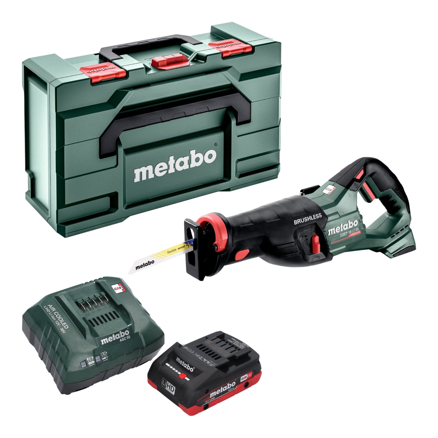 Scie sabre à batterie Metabo SSEP 18 LT BL 18 V 32 mm sans balais + 1 batterie LiHD 4,0 Ah + chargeur + Metabox