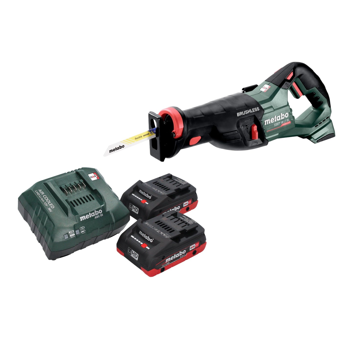 Scie sabre à batterie Metabo SSEP 18 LT BL 18 V 32 mm sans balais + 2 batteries LiHD 4,0 Ah + chargeur