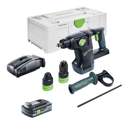 Marteau combiné à batterie Festool KHC 18 EB-Basic 18 V 2,6 J SDS-Plus sans balais + 1 batterie 4,0 Ah + chargeur rapide + systainer