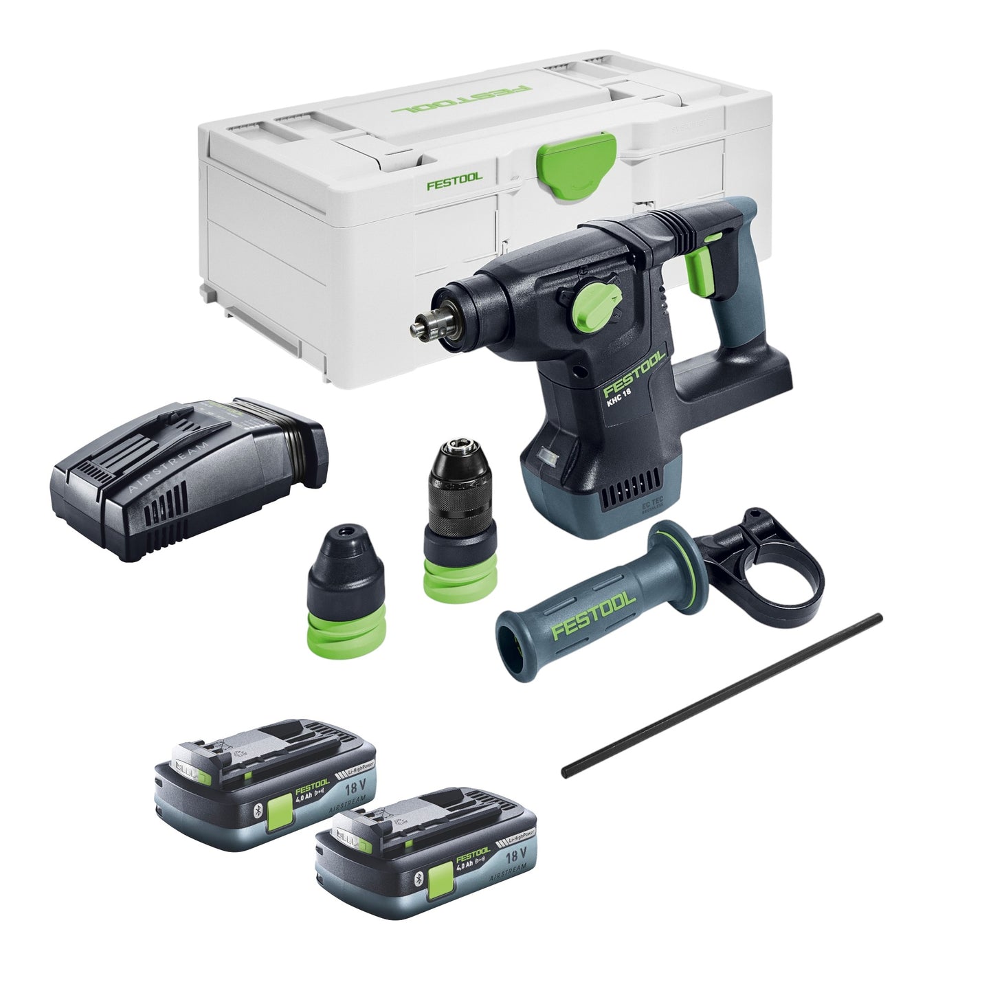 Marteau combiné à batterie Festool KHC 18 EB-Basic 18 V 2,6 J SDS-Plus sans balais + 2x batterie 4,0 Ah + chargeur rapide + systainer