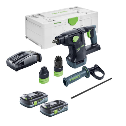 Festool KHC 18 EB-Basic Akku Kombihammer 18 V 2,6 J SDS-Plus Brushless + 2x Akku 4,0 Ah + Schnellladegerät + Systainer