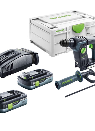 Marteau perforateur à batterie Festool BHC 18-Basic 18 V 1,8 J SDS Plus sans balais + 2 batteries 4,0 Ah + chargeur rapide + systainer