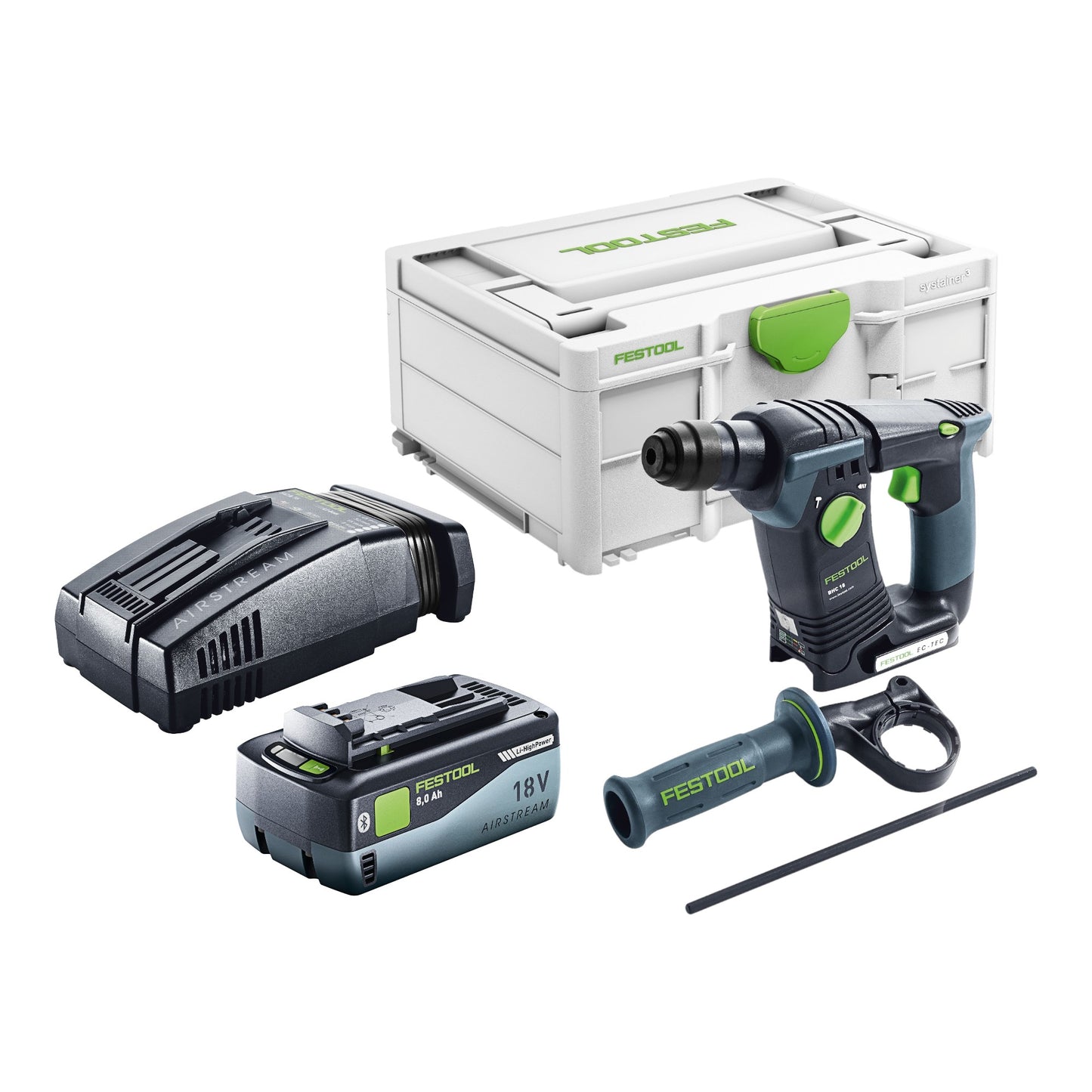 Marteau perforateur sans fil Festool BHC 18-Basic 18 V 1,8 J SDS Plus sans balais + 1 batterie 8,0 Ah + chargeur rapide + systainer