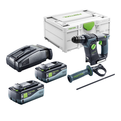 Marteau perforateur sans fil Festool BHC 18-Basic 18 V 1,8 J SDS Plus sans balais + 2 batteries 8,0 Ah + chargeur rapide + systainer