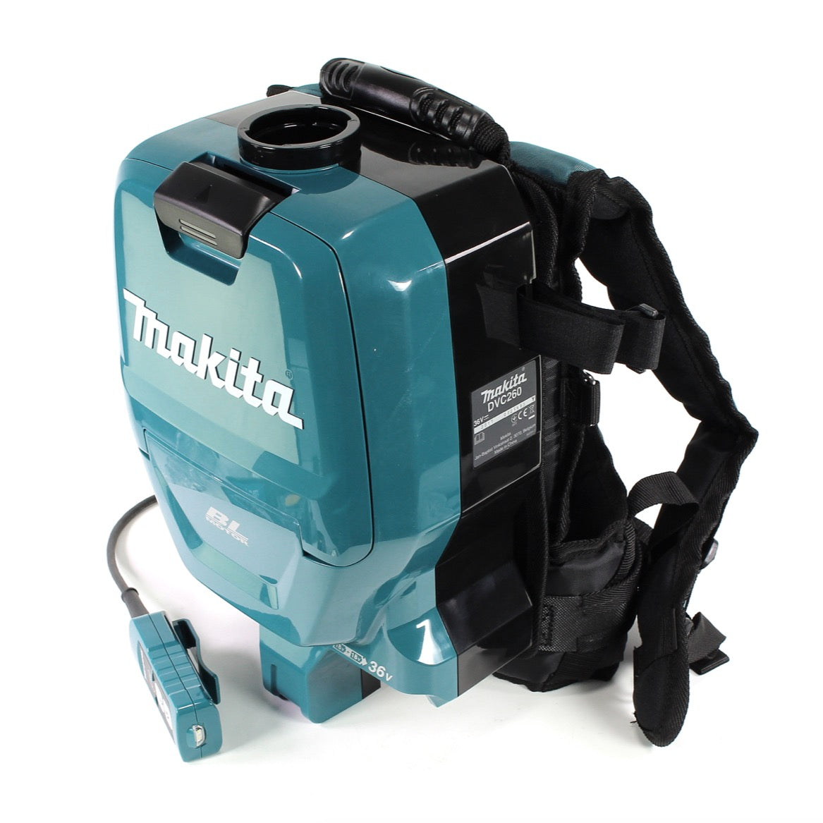 Makita DVC 260 PG 36 V ( 2 x 18 V ) Li-Ion Akku Rucksack Staubsauger Brushless + 2 x 6,0 Ah Akku + Doppelladegerät - Toolbrothers