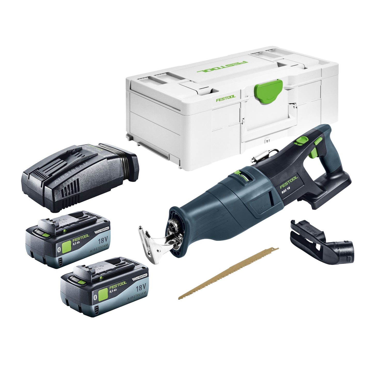 Scie sabre sans fil Festool RSC 18 EB-Basic 18 V sans balais + 2x batterie 8,0 Ah + chargeur rapide + systainer