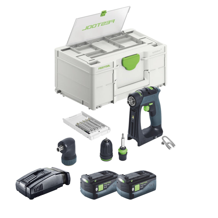 Festool CXS 18-Basic set perceuse-visseuse sans fil 18 V 40 Nm sans balais + 2x batteries 5,0 Ah + chargeur rapide + systainer