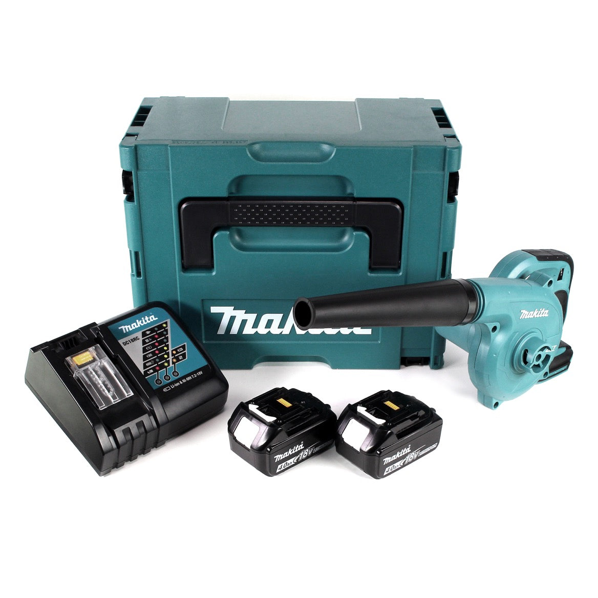 Makita DUB 182 RMJ 18 V Li-Ion Akku Gebläse im Makpac + 2 x 4,0 Ah Akku + Ladegerät - Toolbrothers