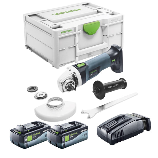 Meuleuse d'angle sur batterie Festool AGC 18-125 EB-Basic 18 V 125 mm sans balais + 2x batteries 8,0 Ah + chargeur rapide + systainer