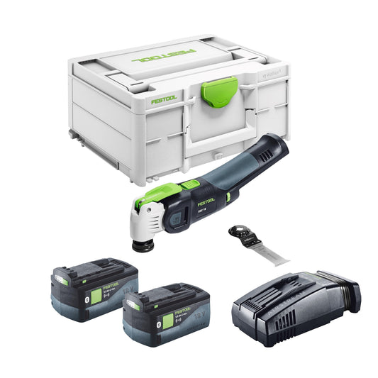 Festool VECTURO OSC 18 E-Basic Akku Oszillierer 18 V Starlock Max Brushless + 2x Akku 5,0 Ah + Schnellladegerät + Systainer