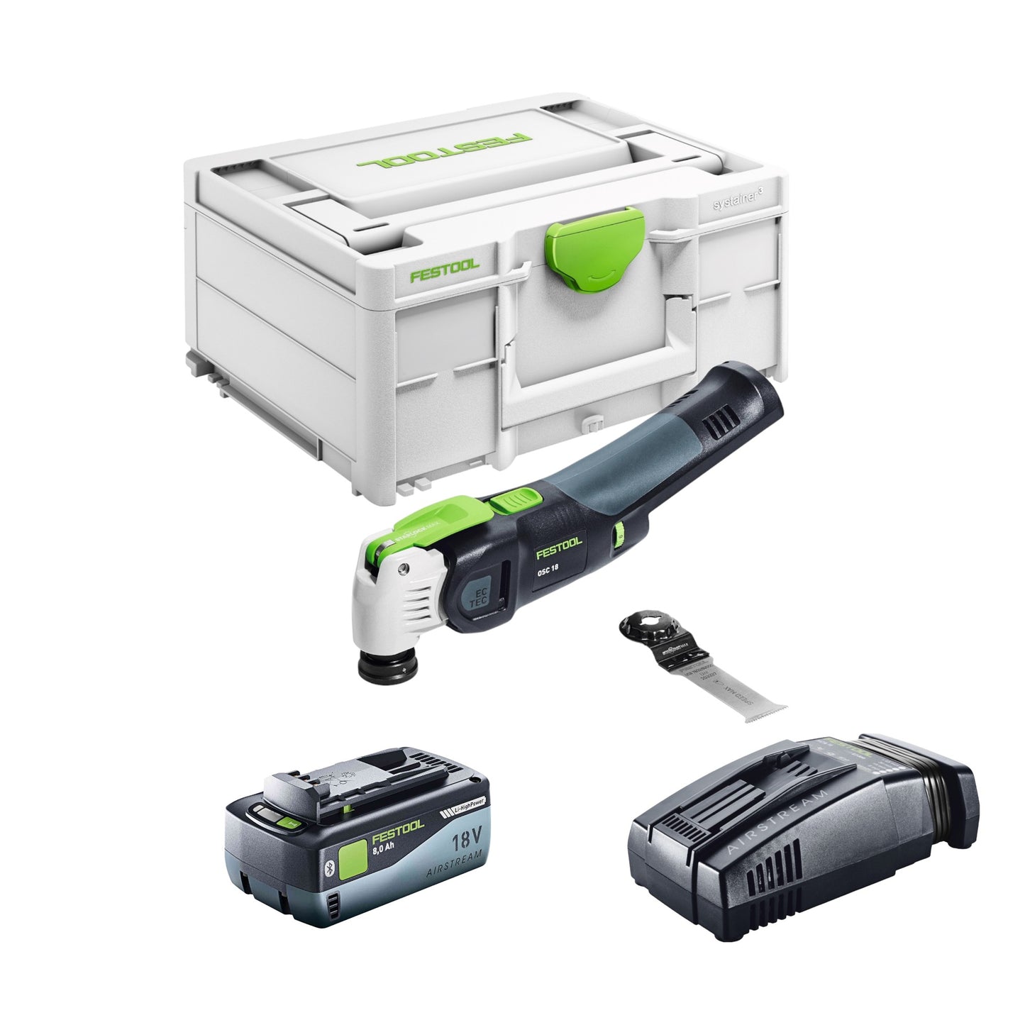 Festool VECTURO OSC 18 E-Basic Akku Oszillierer 18 V Starlock Max Brushless + 1x Akku 8,0 Ah + Schnellladegerät + Systainer