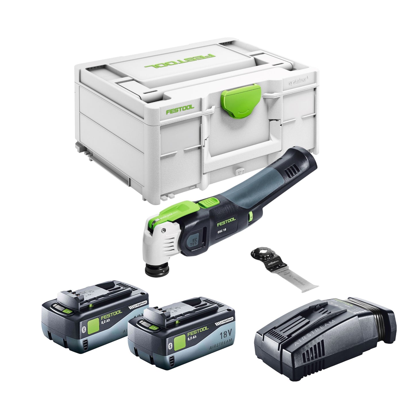 Oscillateur sur batterie Festool VECTURO OSC 18 E-Basic 18 V Starlock Max Brushless + 2x batterie 8,0 Ah + chargeur rapide + systainer