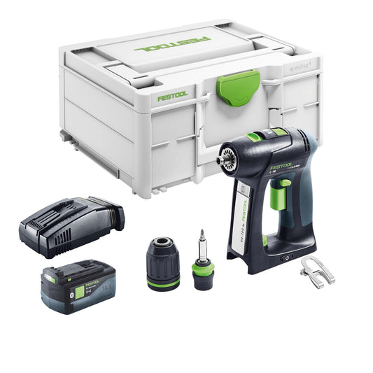 Festool C 18 Basic Akku Bohrschrauber 18 V 45 Nm Brushless + 1x Akku 5,0 Ah + Schnellladegerät + Systainer