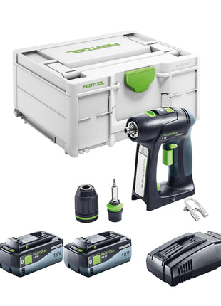 Festool C 18 Basic perceuse-visseuse sans fil 18 V 45 Nm sans balais + 2 batteries 8,0 Ah + chargeur rapide + systainer