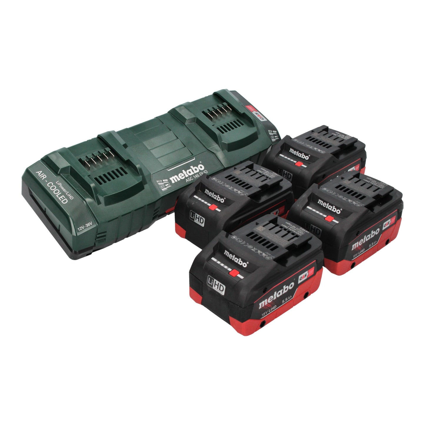 Metabo AS 36 18 L 20 PC Akku Nass Trocken Sauger 36 V ( 2x 18 V ) 20 L + 4x LiHD Akku 5,5 Ah + Doppelladegerät