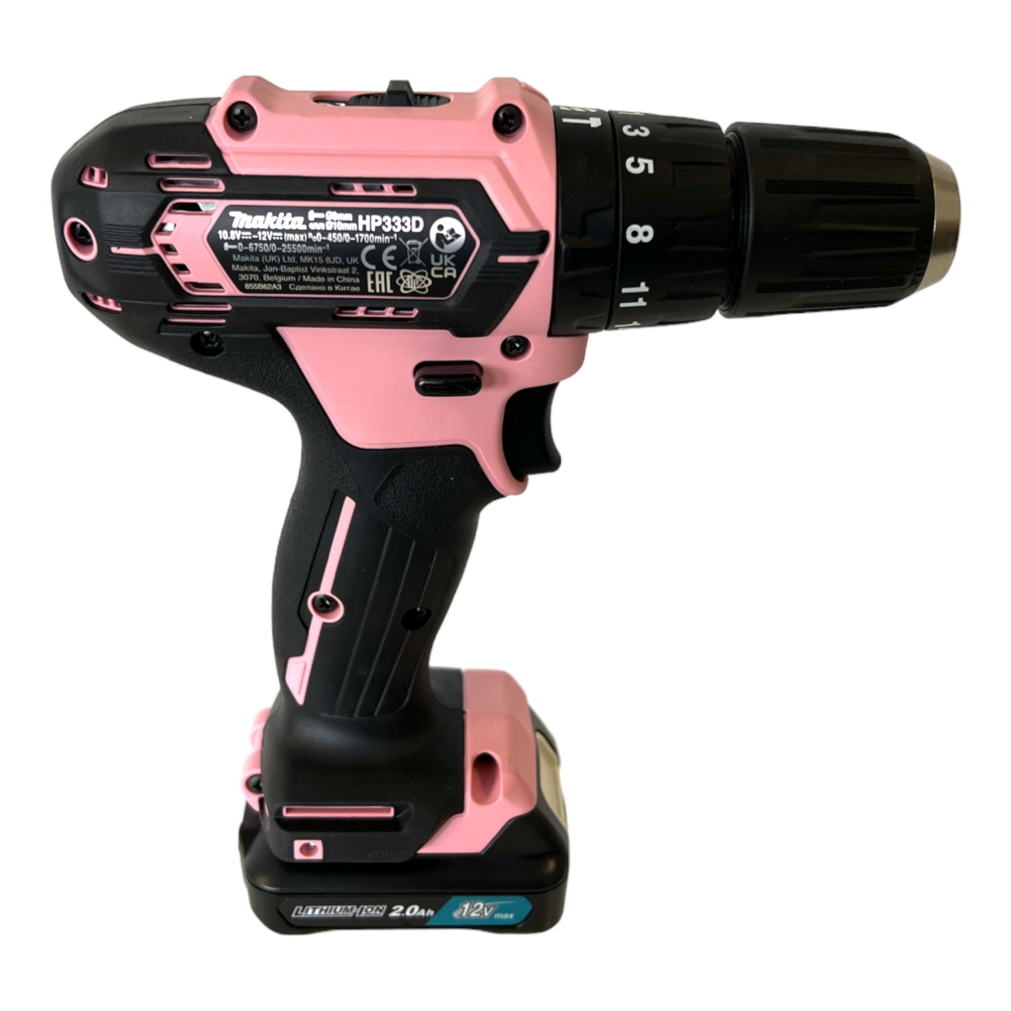 Makita HP 333 DSAP1 perceuse à percussion sans fil 12 V 30 Nm rose + 1x batterie 2,0 Ah + chargeur + sac