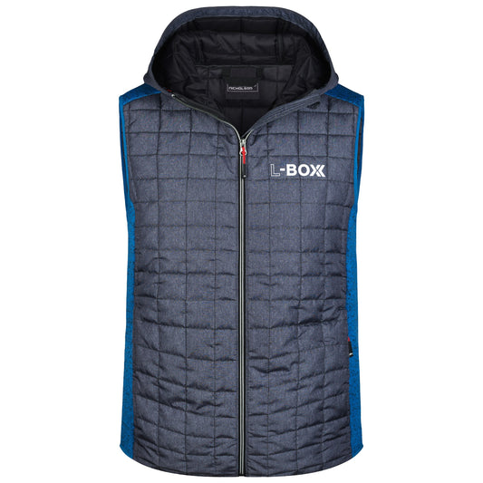 L-Boxx Herren Hybrid Strickfleece Gilet Weste - royal melange / anthracite melange Größe M