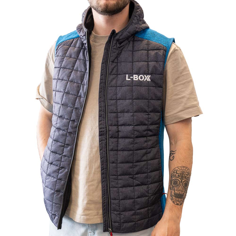 L-Boxx Herren Hybrid Strickfleece Gilet Weste - royal melange / anthracite melange Größe XL