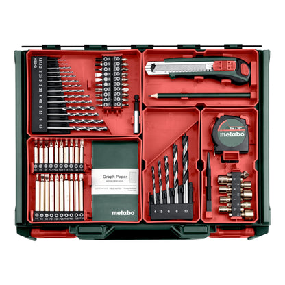 Metabo BS 18 set perceuse/visseuse sans fil 18 V 48 Nm (602207710) + 2x batteries 2,0 Ah + chargeur + atelier mobile 74 pièces + mallette