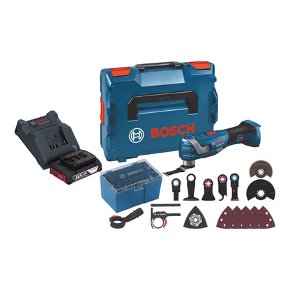 Bosch GOP 18V-34 Professional Akku Multi Cutter 18 V Starlock Plus + 1x Akku 2,0 Ah + Ladegerät + 17 tlg. Zubehör + L-Boxx