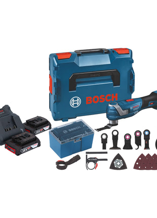 Bosch GOP 18V-34 Professional Batterie Multi Cutter 18 V Starlock Plus + 2x batteries 2,0 Ah + chargeur + 17 accessoires + L-Boxx